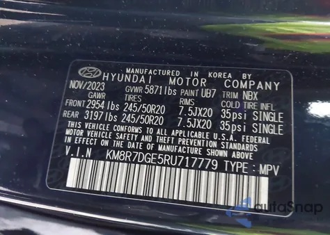 2024 Hyundai Palisade Calligraphy z USA, uszkodzony, nr VIN KM8R7DGE5RU717779